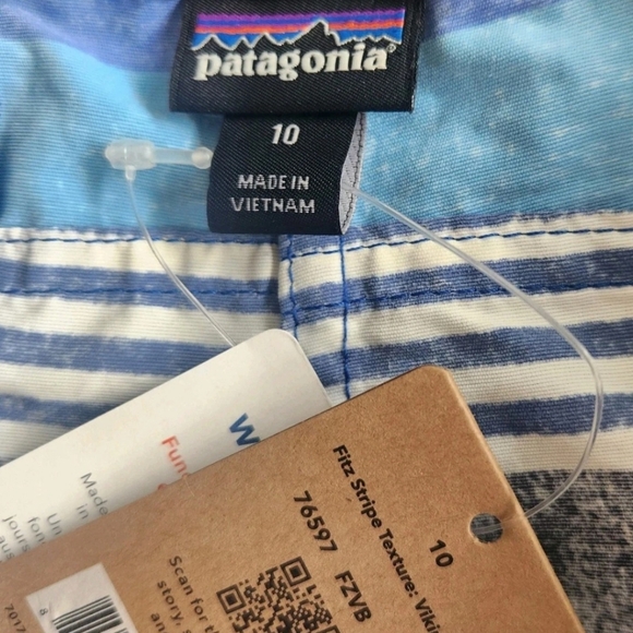 NWT Patagonia Wavefarer 5" Board Shorts Fitz Stripe Blue Beach Womens 10 - Picture 7 of 8